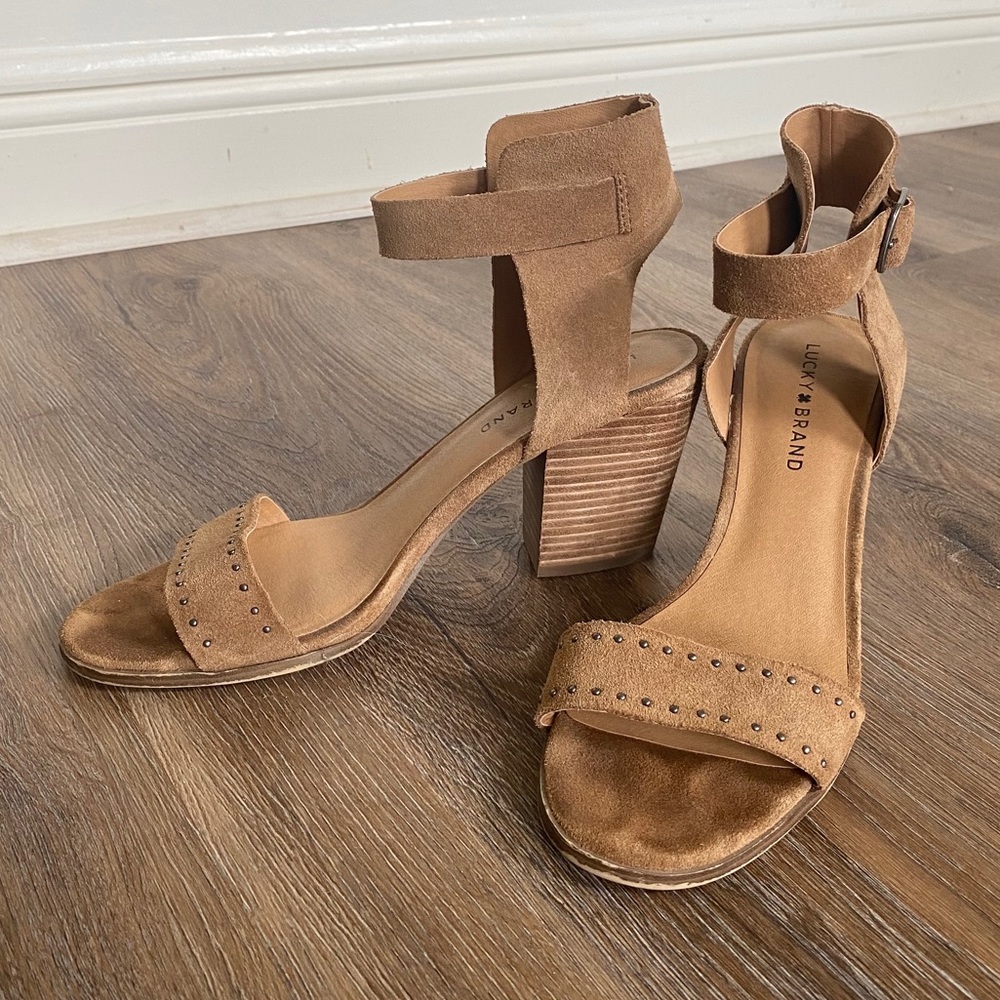 Cognac Leather Strappy Heeled Sandals